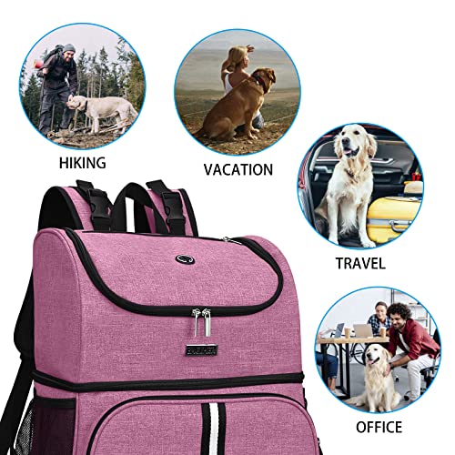 BAGLHER Pet Travel Bag, Double-Layer Pet Supplies Backpack (for All Pet Travel Supplies), Pet Travel Backpack with 2 Silicone Collapsible Bowls and 2 Food Baskets Pink - color: Light pink