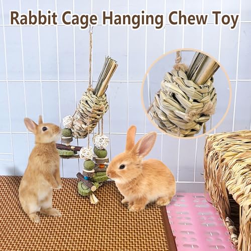 Rabbit Chew Toy, Bunny Cage Hanging Chew Toy & Treats,Natural Material Handwoven Chinchilla Treats Toys for Guinea Pigs Hamsters Rats and Other Small Pets Teeth Grinding - color: Grass Radish Style