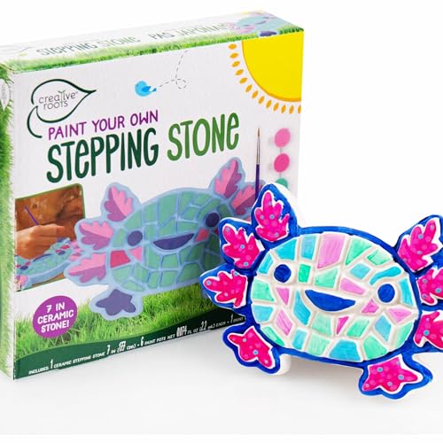 Creative Roots Axolotl Stepping Stone Kit, 7-Inch Paintable Ceramic Stepping Stone, Includes 6 Acrylic Paints, Kids Crafts, Ages 8+ - style: Axolotl