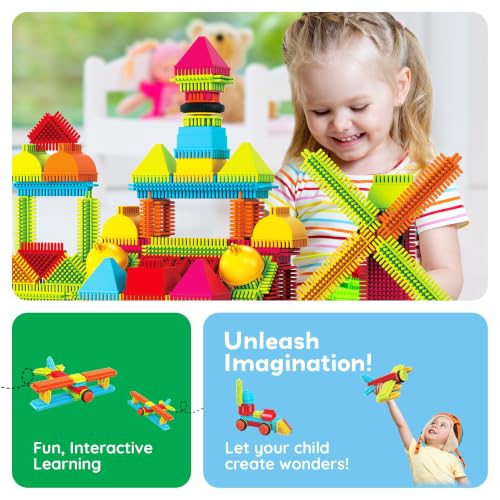 PicassoTiles 120pcs Hedgehog Interlocking Building Blocks Tiles Construction Toy Set Learning Playset STEAM Development Preschool Kindergarten Toy for Kids Age3+ PTB120 | Soft rubbery texture, easy-connect forms, BPA-free & lead-safe material, 20+ 3D desi
