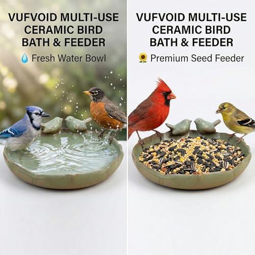 9.5" Glazed Ceramic Nature Sanctuary-Whisker-Safe Oasis for Pets & Birds | Outdoor Bird Bath , Heavy Duty Decorative Shallow Dish for Cats, Small Dogs, Garden Wildlife - Aesthetic Succulent Planter
