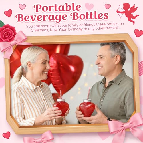 Sliner 20 Set 17 oz Mothers Day Heart Bottles with Straws Including Plastic Drink Empty Heart Bottle Straws Caps for Mother Day Mom Gifts Party Juice Milk Cup Drink Water Container - style: Heart