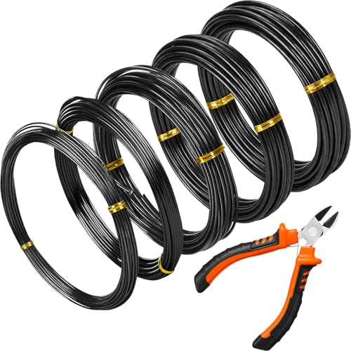 Mudder 5 Roll Aluminum Bonsai Training Wire Tree 1/1.5/2.0/2.5/3mm 118 Feet Total with Bonsai Wire Cutter Anodized Training for Holding Branches Small Trunks(Black) - color: Black, size: 1/1.5/2/2.5/3mm