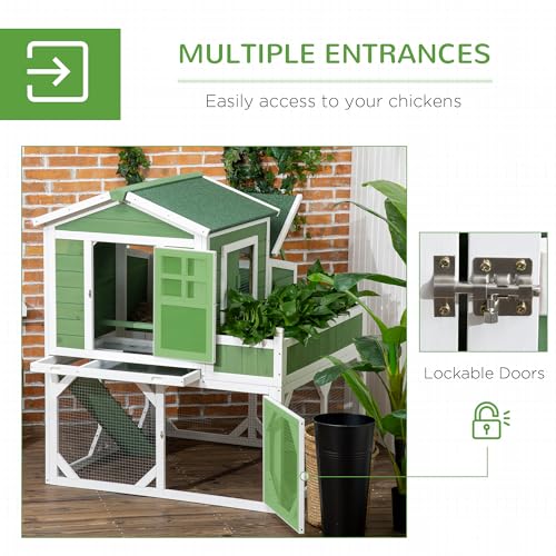 PawHut 49" Small Chicken Coop Hen House with Garden Space 2-4 Birds Green | Chicken House Outdoor Run Cage with Weather Protection