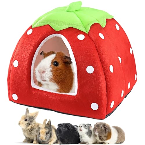 Mygeromon Guinea Pig Bed Rabbit Hideout Cuddle Cup (Strawberry Style) | Washable, Winter, Small Animals Sleeping House, for Ferret, Chinchilla, Bunny - color: Strawberry Style