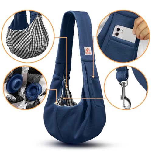Tomkas Small Dog Cat Sling Carrier Puppy Purse Travel Wrap Soft Crossbody Pet Bag (Dark Blue, M - Classic Pocket & Classic Strap) - color: Dark blue