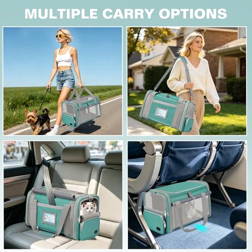 Cat Carrier Top Load, Privacy Curtains Soft Pet Travel Bag Airline Approved | Collapsible Soft-Sided Cat/Dog/Pet Carrier for Small Cats Dogs Puppy Under 16 lb, Washable Kitten Mesh Cage (16.9x10.8x10.8) - color: Lake Green