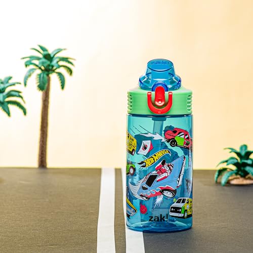 Zak Designs Mattel Hot Wheels Sage 16oz Leak-Proof Straw Kids Water Bottle | BPA Free, Durable Plastic, Cupholder Friendly, Dishwasher Safe, Easy to Clean, Lid Lock, Handle, For School, Home, Travel - color: Hot Wheels, size: 16 Ounces