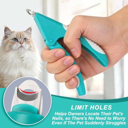 Teal Cat Nail Clipper with Guard Pet Nail Trimmers for Dogs&Cats | Stainless Steel Blade,TPR Overmolded Non-Slip Handle,Cat Nail Trimmer with Thick Nails,Cat Claw Clippers,Dog Nail Clippers