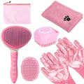 Bath Grooming Kit for Pets - Hair Brush Set with Towel, Washing Gloves, and Shampoo Scrubber Brush for Dogs and Cats (Pink) - color: 6-Bath-Pink