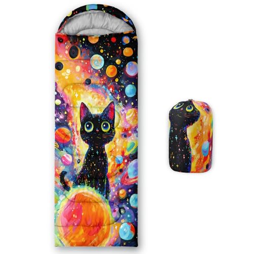 QOOMO Camping Sleeping Bags,3 Season Warm & Cool Weather,Lightweight,Waterproof Sleeping Bags for Adults & Kids,Traveling,and Outdoors,Camping Gear Equipment - color: black cat
