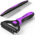 Docrok Pet Grooming Brush and Metal Comb Combo - Undercoat Rake for Dematting and Deshedding Long Matted Haired Dogs and Cats, Purple | Dematting Deshedding Undercoat Rake, Cat Brush Dog Brush Shedding Tool for Long Matted Haired Pets - color: Purple