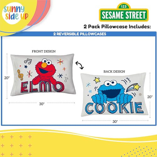 Sunny Side Up Sesame Street 2 Pack Reversible Pillowcases - Double Sided Pillow Covers, Kids Super Soft Elmo and Cookie Monster Bedding - color: Grey - Sesame Street