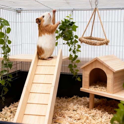 Wooden Guinea Pig Ramp for Cage, Hamster Ladder Toys, Bridge Cage Accessories for Guinea Pig, Hamster, Rats, Chinchillas, Squirrels - size: 31.1*6.69*2.7 Inches