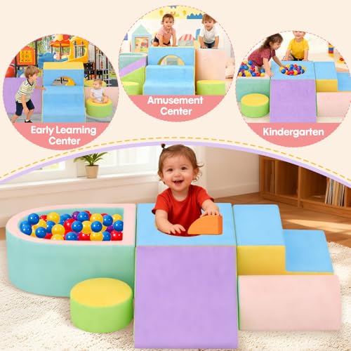 Toddler Climbing Toys Indoor, 6-Piece Baby Foam Climbing Blocks with Ball Pit, Colourful Soft Play Set for Toddlers 1-3 Years Old, Kids' Indoor Climbers & Play Structures (Balls not Included)