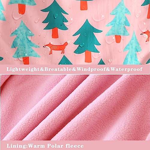 Happy Cherry Toddler Boy Girl Fleece Lined Jackets Waterproof Hooded Windbreaker Coat for Winter Fall 2023 - color: Thick Pink Fox Tree, size: 5T