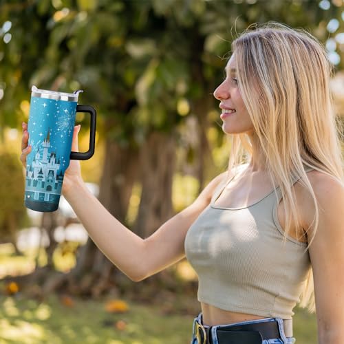 40oz Cartoon Castle Tumbler with Handle and Straw Lid | Stainless Steel Insulated Tumbler, BPA FREE Travel Coffee Mug Cup for Car Cold and Hot - Birthday, Christmas Gift - color: Dream Castle, size: 40 Ounces