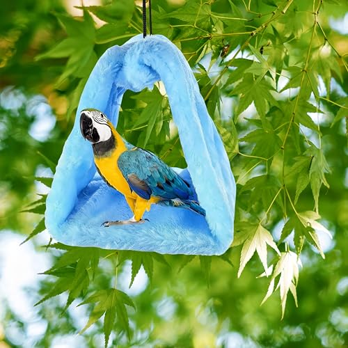 2 Pack Warm Bird Nest House Bed Hanging Hammock Sleeping Bed Plush Hanging Snuggle Cave Happy Hut for Pet Parrot Cockatiel Cockatoo Parakeet Conure African Grey Macaw (Blue&Pink) - color: Blue and Pink