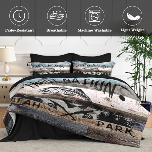 WeCozy Twin Comforter Set with Sheets, 5 Pieces Vintage Fishing Bedding | Bed in A Bag for All Season, Fish Retro Lake Wood, Pillowcase & Sham for Kids and Adults - color: Vintage Fishing, size: Twin