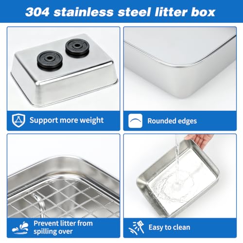 Chinchilla Litter Box with Grid, Stainless Steel Tray, Potty Trainer | 304 Stainless Steel Tray, 0.55 in Grid Separates Droppings, Chew-Resistant Build, Easy Rinse Clean, Odor-Resistant Surface