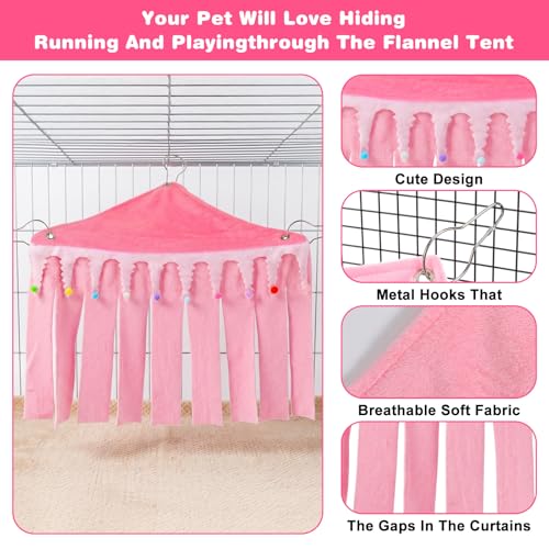 Guinea Pig Hideout, Small Animal Hideout Corner Fleece Tent with Hammock | Guinea Pig Cage Accessories for Bunny, Chinchilla, Hamster (Pink, 30x40x30cm)