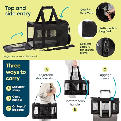 Sherpa Pet Carrier Airline Approved with Spring Wire Frame - Cat & Dog Carrier for In-Cabin Travel, Mesh Ventilation, Locking Zippers - Black Lattice, Large - color: Black Lattice, size: 19.0"L x 11.8"W x 11.5"H
