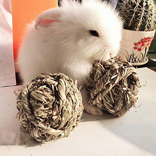 Hamiledyi Rabbit Chew Ball Timothy Grass Grinding Small Animal Activity Play Chew Toys for Bunny Rabbits Hamster Guinea Pigs Gerbils (5 PCS) - size: 5 PCS grass ball
