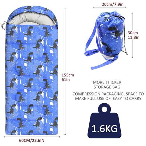 Kids Sleeping Bags - Camping Sleeping Bags with Carry Bag - Compact Sleeping Bag for Hiking, Backpacking 3 Season Warm & Cool Weather, Lightweight Waterproof Outdoor Travel for Boys Girls - color: Blue