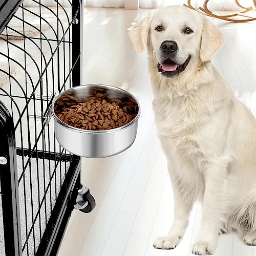 Dog Bowl Stainless Steel Pet Hanging Food Water Bowl Cage Feeding Cup Feeder for Dogs Cats Rabbits Birds Small Animal (Large) | Rust-resistant, detachable bracket for easy cleaning & refilling, no spill, for dogs/cats/rabbits/birds cage kennel, 25oz - col
