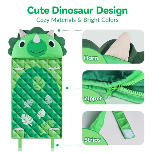 iPlay, iLearn Kid Sleeping Bag, Dinosaur Slumber Sack, Toddler Boy Nap Mat | 2 in 1 Green Dinos Cushion Pillow Blanket, Happy Travel Sleepover Daycare Preschool Birthday Gift for 3 4 5 6 Years Old Child - style: Dinosaur