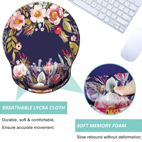 Mouse Pad with Wrist Support, Ergonomic Mouse Pad with Memory Foam Wrist Rest Cushion, Non-Slip Rubber Base Gaming Mice Pad for Home Office Computer Laptop, Flower Wreath - color: Flower wreath