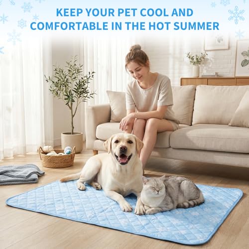 GlowUp Dog Cooling Mat for Dog, 47"x35" Large Cooling Pad for Dogs, Non-Slip Pet Cooling Pad for Summer Indoor/Outdoor Use
