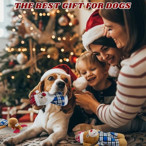 Christmas Dog Toys 5 Pack Blue Plush Squeaky Set with Santa Snowman Reindeer Bear Gingerbread Man for Small Large Medium Dogs for Gentle Play Easy Clean Not for Aggressive Chewers - style: Christmas 5 PACK