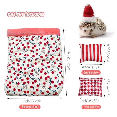 Warm Cozy Hedgehog House Bed with 2 Small Pillows, Winter Sack for Hamster, Sugar Glider, Cuddle Pouch for Small Pets Cage Accessories