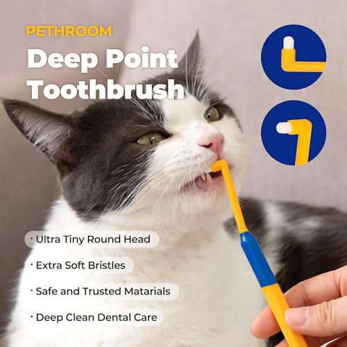 PETHROOM Pet Toothbrush for Cats & Dogs, 4mm Precision Head (Deep Point) | Round Shaped Head with Ultra Soft Bristle for Deep Cleaning Dental Care, Kitten & Small Dogs, Tartar Plaque Removal - color: Deep Point