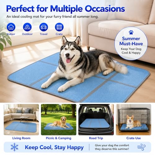 Extra Large Dog Cooling Mat，47x30 in Twice The Ice Sensation | Newly upgraded weaving structure，Polymer ice sensitive material，The ice sensation is twice as strong - size: 47x30 in