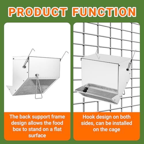 Rabbit Feeders for Cages,3.5 Pound Metal Trough Feeder with Water Bottle | Galvanized Steel Outdoor Bunny Food Dispenser Automatic for Rabbits Chicken Guinea Pig Pet and Other Small Animals Silver