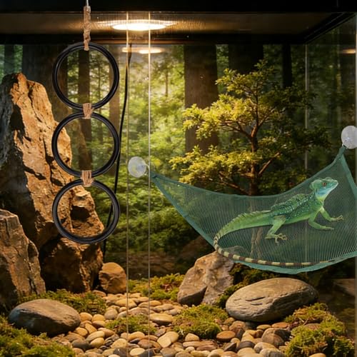 Snake Climbing Rings and 2PCS Hammock for Ball Python, Enrichment Toys for Snake, Reptiletank Cage Decor Habitat Accessories, Fun Exercise and Resting Toy for Chameleon, Gecko, Lizard, Parrot