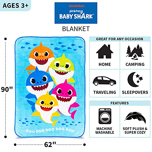 Franco Kids Bedding Super Soft Plush Micro Raschel Blanket, 62 in x 90 in, Baby Shark - color: Baby Shark, size: 62 in x 90 in