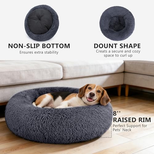 MIXJOY Orthopedic Dog Bed Comfortable Donut Cuddler Round Pet Beds Ultra Soft Washable Dog and Cat Cushion (20''/23''/27''/30'') (27'', Grey-Blue) - color: Dark Gray, size: S-PLUS(27''x 27'')