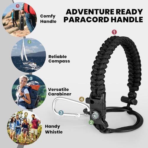 RAYMYLO Insulated Water Bottle 40 oz, Triple Wall Vacuum Stainless Steel | (Cold for 36Hrs, Hot for 18Hrs), Leak Proof & Non-BPA, Modern Water Flask Jug with Paracord Handle & Straw Spout Lids - color: Magic Black, size: 40 Ounces