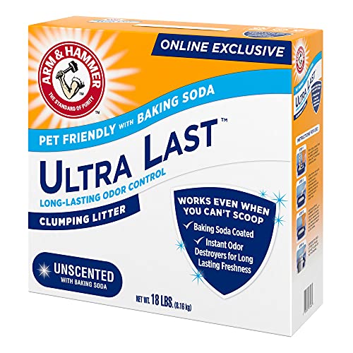 ARM & Hammer Ultra Last Clumping Cat Litter, Unscented, MultiCat, 18 Lbs | Clumping Formula, 99% Dust Free, Pet Friendly, Baking Soda Odor Control - size: 18 lbs (Pack of 1)