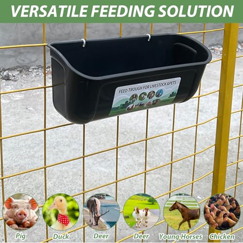 6 PCS Black Goat Feeder Hanging Pig Feeder with Clips 5 Quart Chicken Feeder Trough Poultry Feeder Hanging Goat Mineral Feeder Chicken Coop Feeder and Waters for Livestock, Pets, Poultry - color: Black