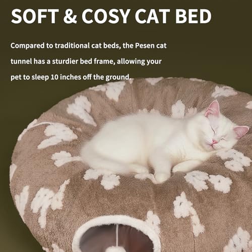 Pesen Cat Tunnel Bed with Soft Cushion for Indoor Cats and Kittens | Interactive Pet Toy Encourages Exploration, Supports Natural Instincts and Bonding for Cats, Small Dogs and Rabbits