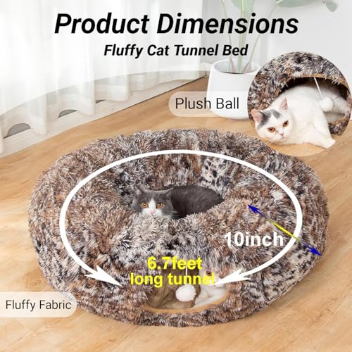 Warm Fluffy Plush Cat Tunnel Bed with Washable Cushion- Big Tube Playground Toys 3 FT Diameter Collapsible, for Indoor Cat Kitty Kitten Puppy Rabbit Ferret Leopard Print - color: Leopard