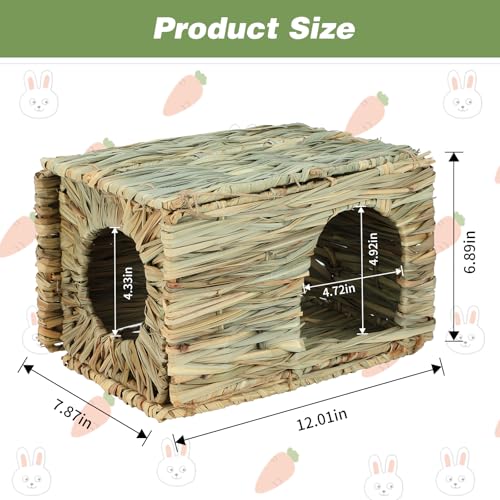 BWOGUE Large Bunny Grass House, Natural Seagrass Bed Hideaway Toy, Hay Mat | Rabbit Grass House, Rabbit Hideout, Rabbit Hut, Chew Toys, 11.81x7.87x9.06 in, Guinea Pig, Hamster, Chinchilla - size: Medium