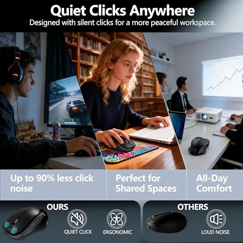 Bluetooth Ergonomic Mouse for MacBook & iPad, Built-In Jiggler, Black | Bluetooth 5.2/3.0 + 2.4G USB-C/USB-A, Silent Rechargeable Mice For Home Office, Study, Laptop, PC, Work, Travel, Students - color: Black