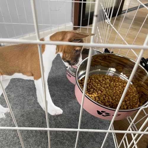 Dog Crate Food and Water Bowl 2Pcs Small Pet Hanging Kennel Removable Dish Feeding Cup No Spill with Holder for Medium Large Size Cat Puppy (Pink, 5.5''X2.3''&6.3‘’X2.5'') - color: pink