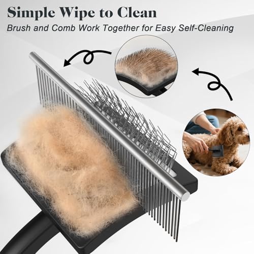 2PCS Slicker Brush for Dogs & Pet Comb,Professional Dog Grooming Brush (Goldendoodles,Poodles,Labradoodles) with Extra Long Pins to Effectively Remove Tangles, Knots and Mats (Black, Large) - color: Black, size: Large