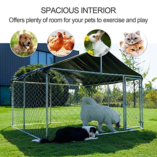 Petony Outdoor Dog Enclosure Heavy Duty Dog Kennel House Mesh Dog Big Cage Pet Kennel Steel Fence with Secure Lock - size: 236.0"L x 236.0"W x 65.0"H